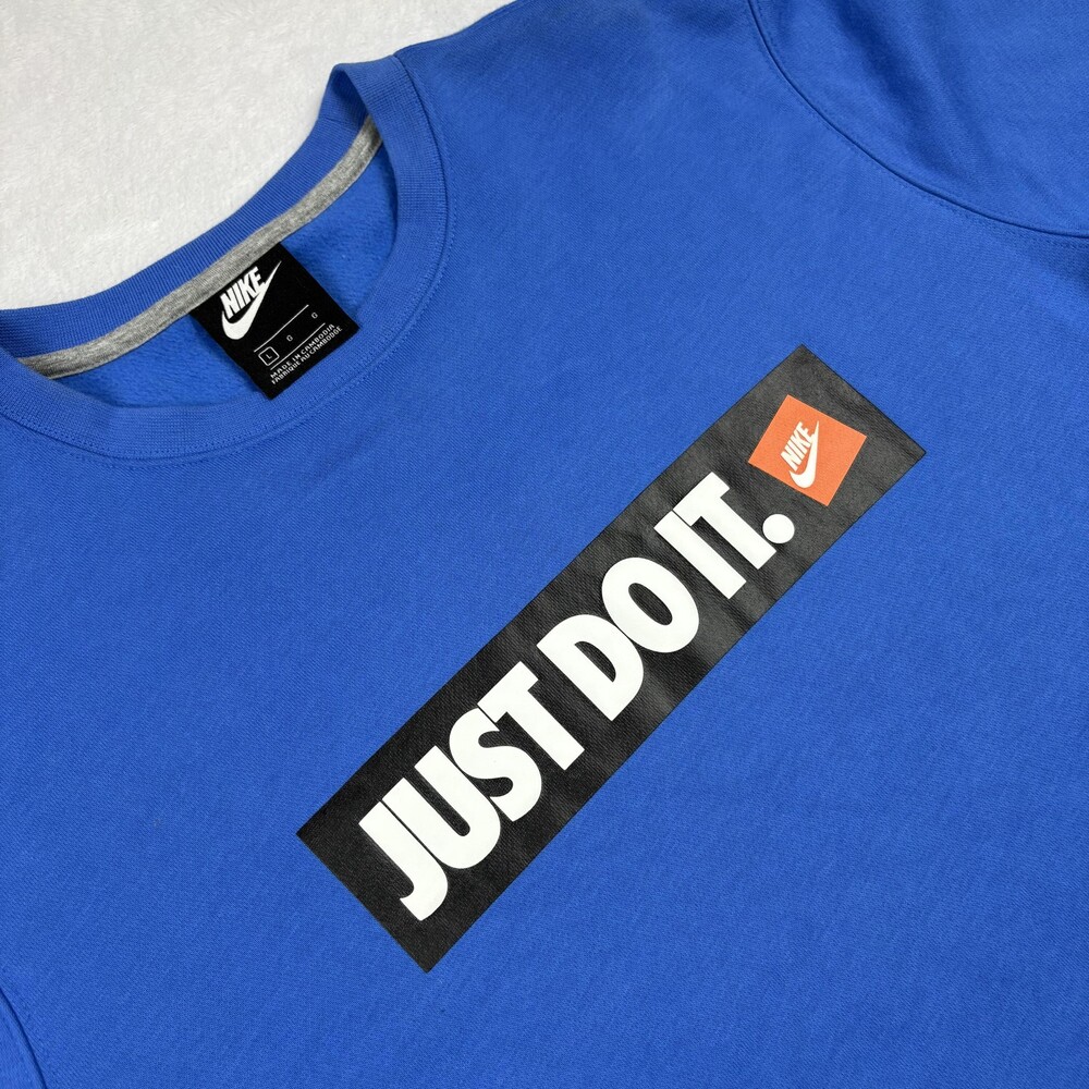 Nike Sweatshirt Mens L Blue Pullover Fleece Heavyweight Graphic Print Logo